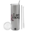Tumbler stainless steel Silver 600ml, with metal straw & cleaning brush