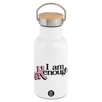 Barbie, i am Kenough, Metallic thermos (Stainless steel) White with wooden lid (bamboo), double-walled, 350ml