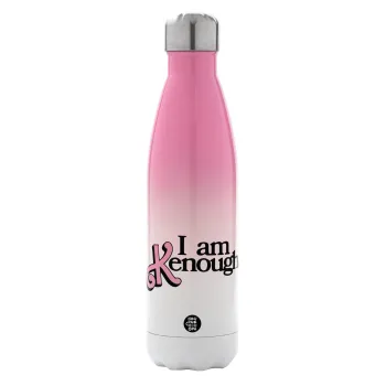 Barbie, i am Kenough, Μεταλλικό παγούρι θερμός Ροζ/Λευκό (Stainless steel), διπλού τοιχώματος, 500ml