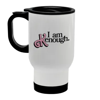 Barbie, i am Kenough, Κούπα ταξιδιού ανοξείδωτη με καπάκι, διπλού τοιχώματος (θερμό) λευκή 450ml