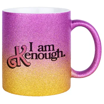 Barbie, i am Kenough, Κούπα Χρυσή/Ροζ Glitter, κεραμική, 330ml