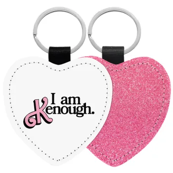 Barbie, i am Kenough, Μπρελόκ PU δερμάτινο glitter καρδιά ΡΟΖ