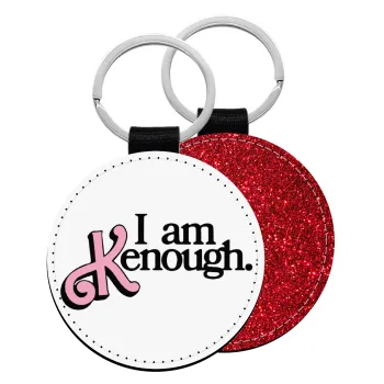 Barbie, i am Kenough, Μπρελόκ Δερματίνη, στρογγυλό ΚΟΚΚΙΝΟ (5cm)