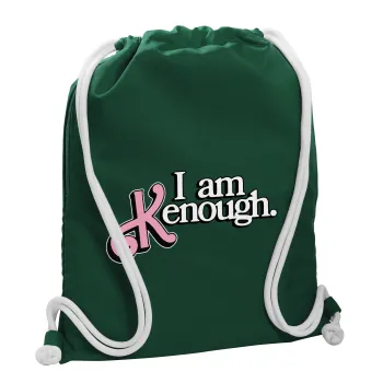 Barbie, i am Kenough, Τσάντα πλάτης πουγκί GYMBAG BOTTLE GREEN, με τσέπη (40x48cm) & χονδρά λευκά κορδόνια