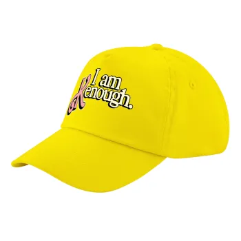 Barbie, i am Kenough, Καπέλο παιδικό Baseball, 100% Βαμβακερό Twill, Κίτρινο (ΒΑΜΒΑΚΕΡΟ, ΠΑΙΔΙΚΟ, UNISEX, ONE SIZE)