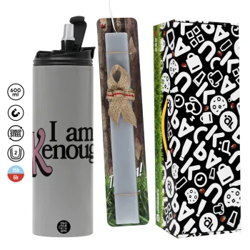 Barbie, i am Kenough, Πασχαλινή Λαμπάδα με Travel Tumbler θερμό (600ml, BPA free) & κερί αρωματικό πλακέ (30cm) (ΓΚΡΙ)