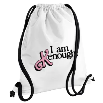 Barbie, i am Kenough, Backpack pouch GYMBAG white, with pocket (40x48cm) & thick cords