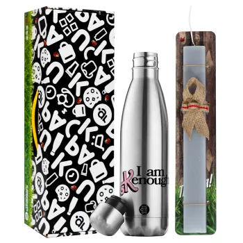 Barbie, i am Kenough, Easter Set, metallic stainless thermos flask (500ml) & scented flat Easter candle (30cm) (GRAY)