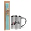 Easter Set, metallic thermal cup (300ml) & aromatic flat Easter candle (30cm) (TURQUOISE)