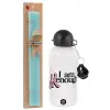 Easter Set, metallic aluminum water bottle (500ml) & scented flat candle (30cm) (TURQUOISE)