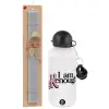 Easter Set, metallic aluminum water bottle (500ml) & aromatic flat Easter candle (30cm) (GRAY)