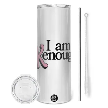 Barbie, i am Kenough, Tumbler ποτήρι θερμό από ανοξείδωτο ατσάλι 600ml, με μεταλλικό καλαμάκι & βούρτσα καθαρισμού