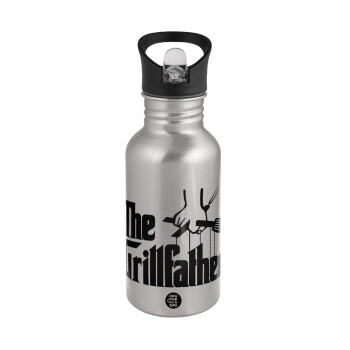 The Grill Father, Water bottle Silver with straw, stainless steel 500ml