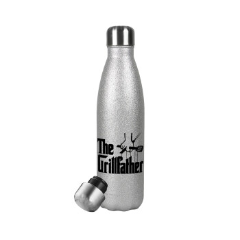 The Grill Father, Metallic Glitter Silver Thermos Flask (Stainless steel), double-walled, 500ml