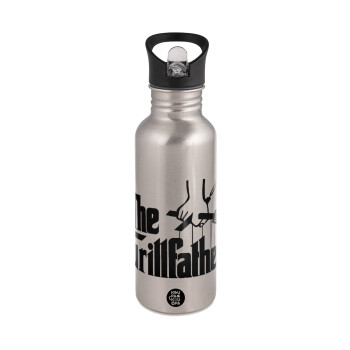 The Grill Father, Water bottle Silver with straw, stainless steel 600ml