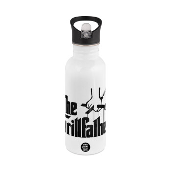 The Grill Father, White water bottle with straw, stainless steel 600ml