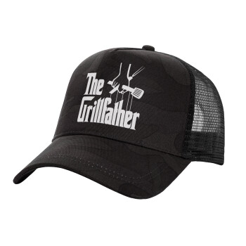 The Grill Father, Adult Structured Trucker Hat, with Mesh, Dark Army (100% COTTON, ADULT, UNISEX, ONE SIZE)