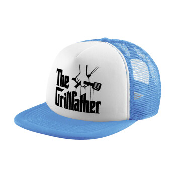 The Grill Father, Child's Soft Trucker Hat with Blue/White Mesh (POLYESTER, CHILD, ONE SIZE)