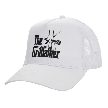 The Grill Father, Structured Trucker Adult Hat, with Mesh, WHITE (100% COTTON, ADULT, UNISEX, ONE SIZE)