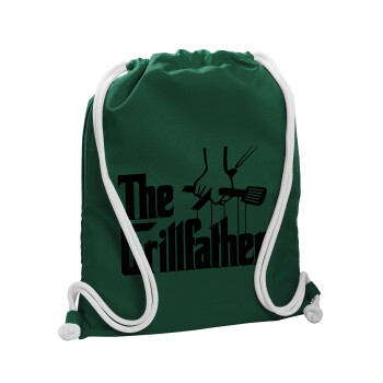 The Grill Father, Τσάντα πλάτης πουγκί GYMBAG BOTTLE GREEN, με τσέπη (40x48cm) & χονδρά λευκά κορδόνια