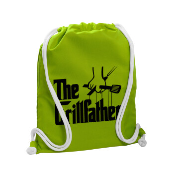 The Grill Father, Backpack bag GYMBAG LIME GREEN, with pocket (40x48cm) & thick cords