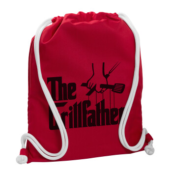 The Grill Father, Τσάντα πλάτης πουγκί GYMBAG Κόκκινη, με τσέπη (40x48cm) & χονδρά κορδόνια