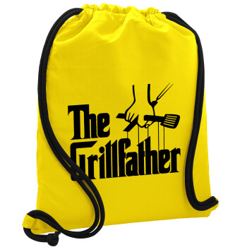 The Grill Father, Τσάντα πλάτης πουγκί GYMBAG Κίτρινη, με τσέπη (40x48cm) & χονδρά κορδόνια