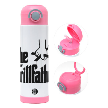 The Grill Father, Children's hot water bottle, stainless steel, with safety straw, PINK (500ml)