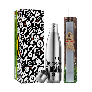 The Grill Father, Easter Set, metallic stainless thermos flask (500ml) & scented flat Easter candle (30cm) (GRAY)