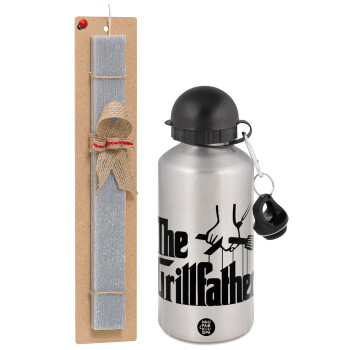 The Grill Father, Πασχαλινή Λαμπάδα με παγούρι μεταλλικό Ασημένιο αλουμινίου (500ml) & κερί αρωματικό πλακέ (30cm) (ΓΚΡΙ)