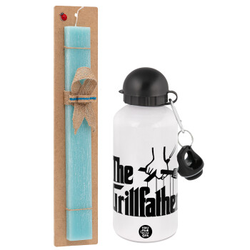 The Grill Father, Easter Set, metallic aluminum water bottle (500ml) & scented flat candle (30cm) (TURQUOISE)