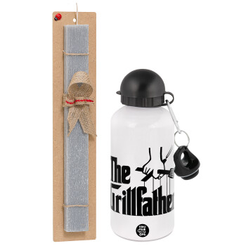 The Grill Father, Πασχαλινή Λαμπάδα με παγούρι μεταλλικό  αλουμινίου (500ml) & κερί αρωματικό πλακέ (30cm) (ΓΚΡΙ)