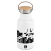 Metallic thermos (Stainless steel) White with wooden lid (bamboo), double-walled, 350ml