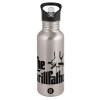 Water bottle Silver with straw, stainless steel 600ml