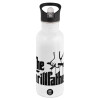 White water bottle with straw, stainless steel 600ml
