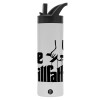 Metallic thermos bottle with straw & handle, stainless steel (Stainless steel 304), double-walled, 600ml.