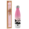 Easter Set, Metallic pink/white (Stainless steel) thermos, double-walled, 500ml & aromatic flat Easter candle (30cm) (PINK)