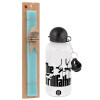 Easter Set, metallic aluminum water bottle (500ml) & scented flat candle (30cm) (TURQUOISE)