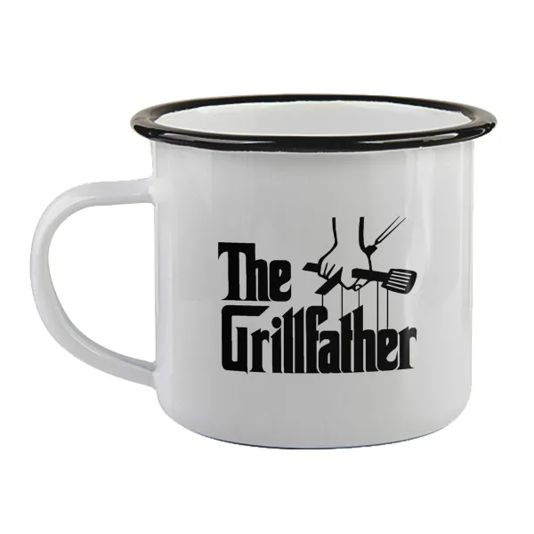 The Grill Father — Enamel mug with black rim, 360ml