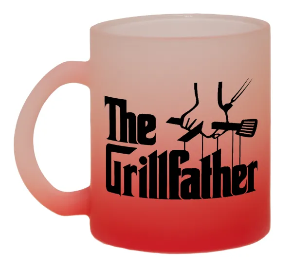 The Grill Father — Two-tone glass mug with matte red base, 330ml