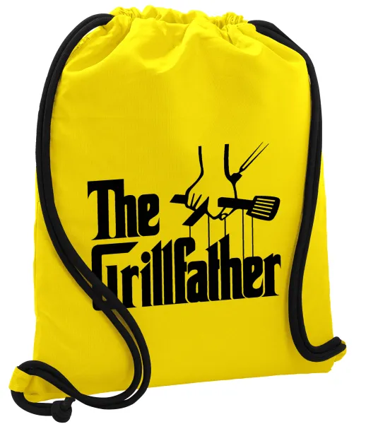 The Grill Father — Τσάντα πλάτης πουγκί GYMBAG Κίτρινη, με τσέπη (40x48cm) & χονδρά κορδόνια