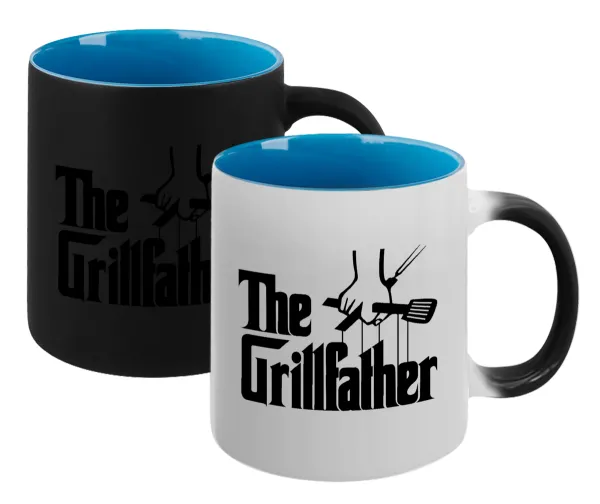 The Grill Father — Magic mug with blue interior, ceramic, 330ml, changes colour with hot drinks