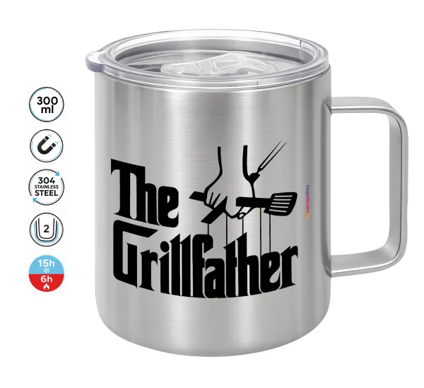 The Grill Father — Double-walled stainless steel mug 300ml with temperature-retaining lid