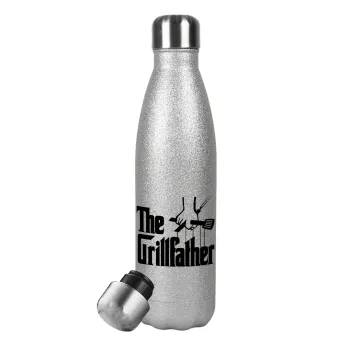 The Grill Father, Metallic Glitter Silver Thermos Flask (Stainless steel), double-walled, 500ml