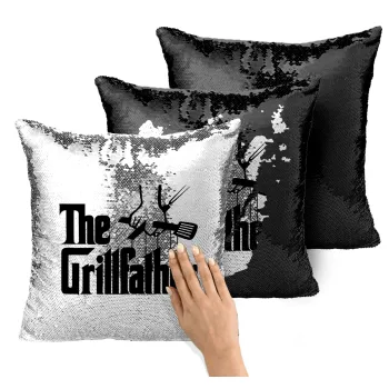 The Grill Father, Μαξιλάρι καναπέ Μαγικό Μαύρο με πούλιες 40x40cm περιέχεται το γέμισμα