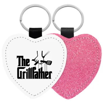 The Grill Father, Μπρελόκ PU δερμάτινο glitter καρδιά ΡΟΖ