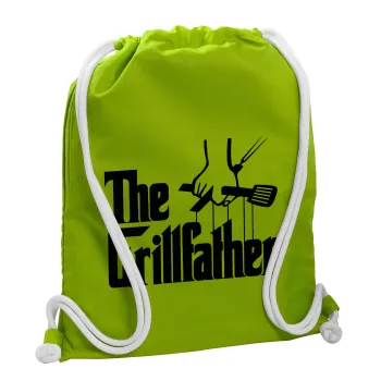 The Grill Father, Backpack bag GYMBAG LIME GREEN, with pocket (40x48cm) & thick cords