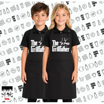 The Grill Father, Μαύρη ΠΑΙΔΙΚΗ Ποδιά μακριά Σεφ ολόσωμη με τσέπες