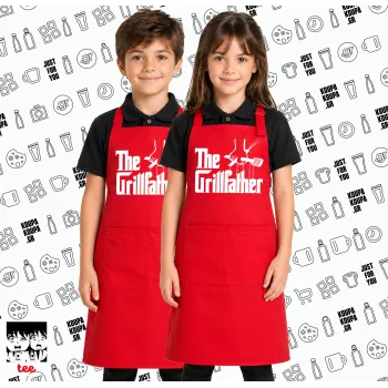 The Grill Father, Κόκκινη ΠΑΙΔΙΚΗ Ποδιά μακριά Σεφ ολόσωμη με τσέπες