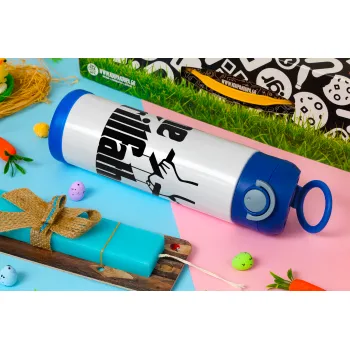 The Grill Father, Easter candle, Childrens hot water bottle, stainless steel, with safety straw, BLUE (500ml)